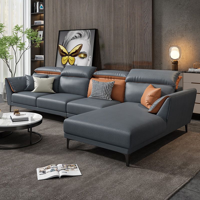Sectionnel contemporain en faux cuir avec oreiller pour 4 personnes
