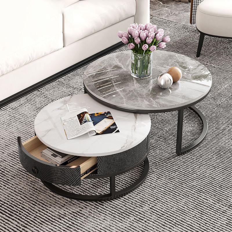 Slate Coffee Cocktail Table Round Coffee Table Set with Drawer Clearhalo 'Coffee & Accent Tables' 'Coffee Tables' 'coffee_tables' 'furn' 'furn_coffee_tables' 'Furniture' 'Living Room Furniture' 1200x1200_a2a46287-262c-4c40-8b91-e6b8810ae5f9
