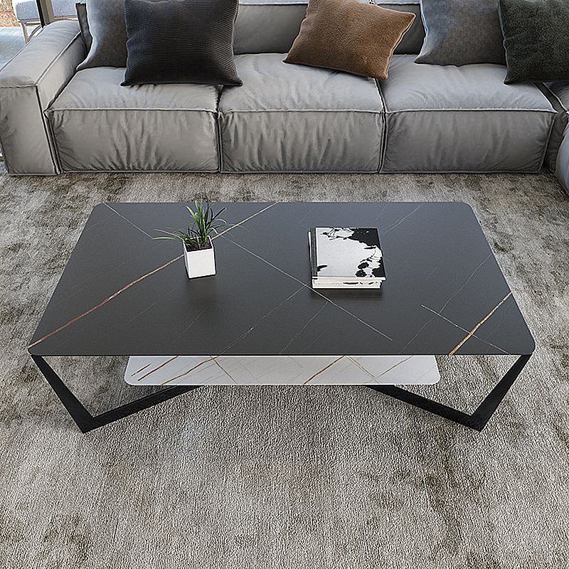 Cross Table Base Design Black Metal Base Slate Top Rectangular Coffee Table Clearhalo 'Coffee & Accent Tables' 'Coffee Tables' 'coffee_tables' 'furn' 'furn_coffee_tables' 'Furniture' 'Living Room Furniture' 1200x1200_a2a6a61e-d2b6-40fe-8dd9-b6dbe4eedb58