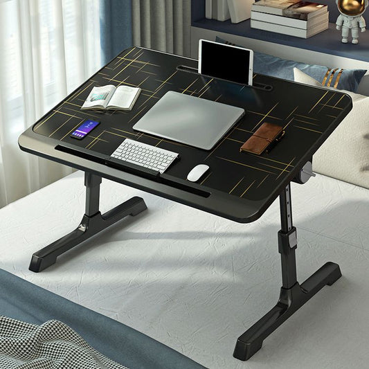 Escritorio de escritura en forma de T curvado Descripción de oficina de oficina plegable negro Madera artificial