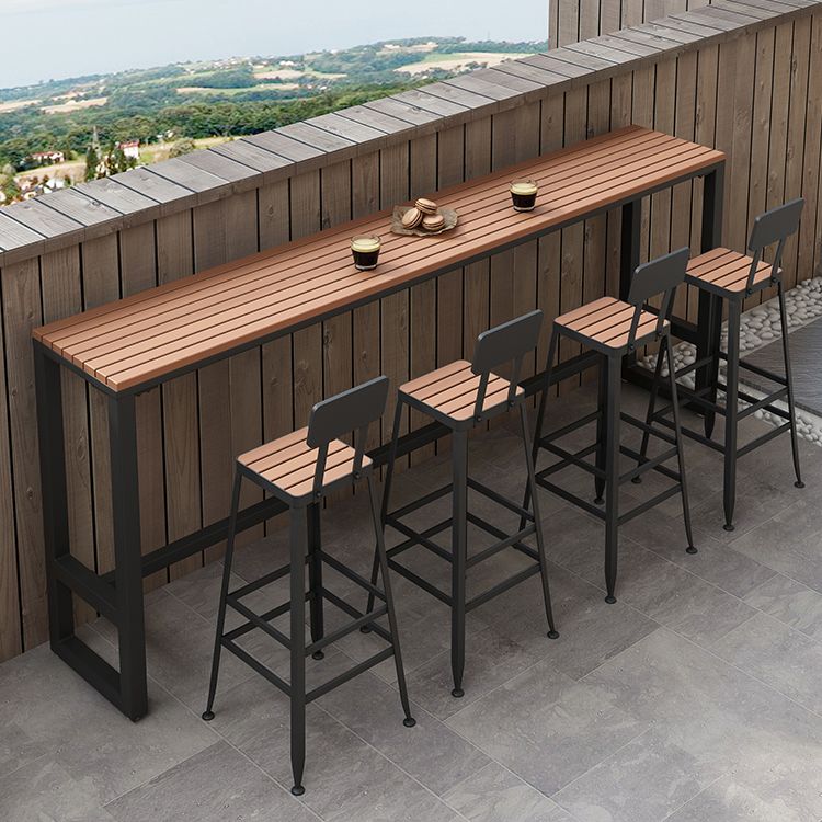 Wood Bar Dining Table Modern Rectangle Bar Table with Trestle Pedestal for Courtyard Clearhalo 'Bar Furniture' 'Bar Tables' 'bar_tables' 'furn' 'furn_bar_tables' 'Furniture' 'furniture_bar_tables' 'Kitchen & Dining Furniture' 1200x1200_a2a8d64e-488d-4fdc-ab62-cf8fef3ac67f