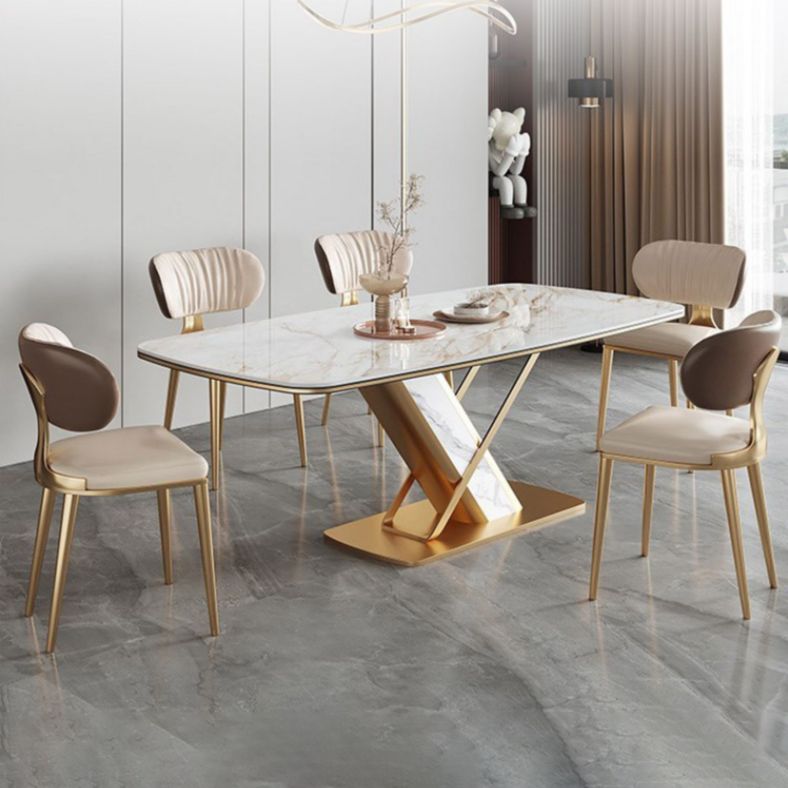 デザイナースタイル1/4/5/6/7ピース長方形ダイニングセット焼結ストーントップダイニングテーブルセット