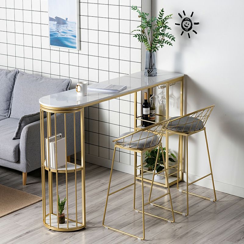 Glam Faux Marble Bistro Table Indoor Iron Double Pedestal Bar Dining Table with 4-Shelf Clearhalo 'Bar Furniture' 'Bar Tables' 'bar_tables' 'furn' 'furn_bar_tables' 'Furniture' 'furniture_bar_tables' 'Kitchen & Dining Furniture' 1200x1200_a2ad2246-a55a-4dff-9081-cc466fadcc76