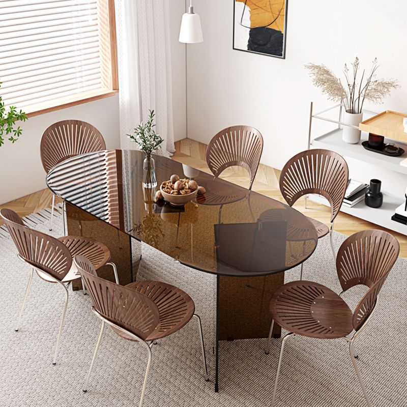 Oval Glass Dining Table Simplicity Double Pedestal Table for Dining Room Clearhalo 'Dining Tables & Seating' 'Dining Tables' 'dining_table' 'furn' 'furn_dining_table' 'Furniture' 'Kitchen & Dining Furniture' 1200x1200_a2b0aa7a-1eeb-4f9d-b293-f7143815b47b