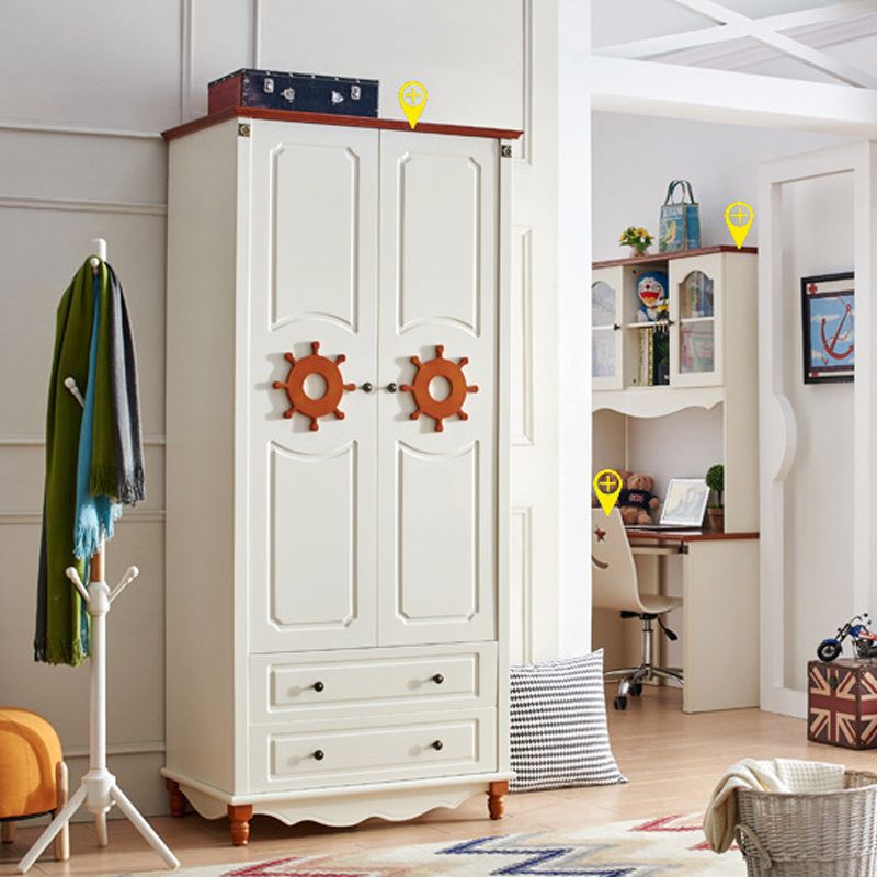Hinged Wooden Wardrobe Cabinet with Legs Coastal Wardrobe Armoire