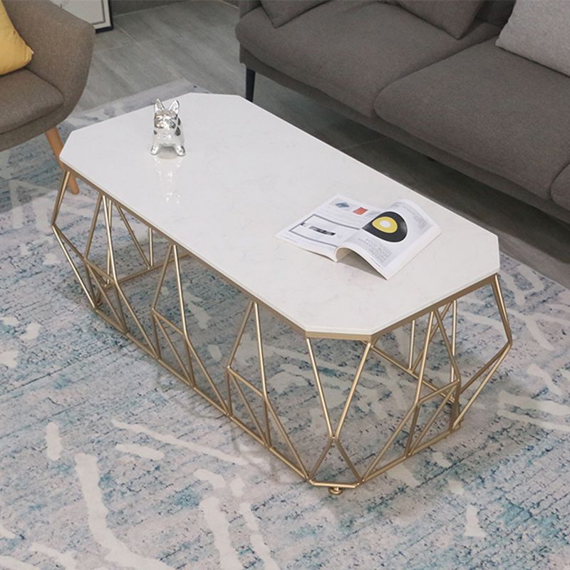 Glam Coffee Table with Iron Frame and Marble Top Cocktail Table