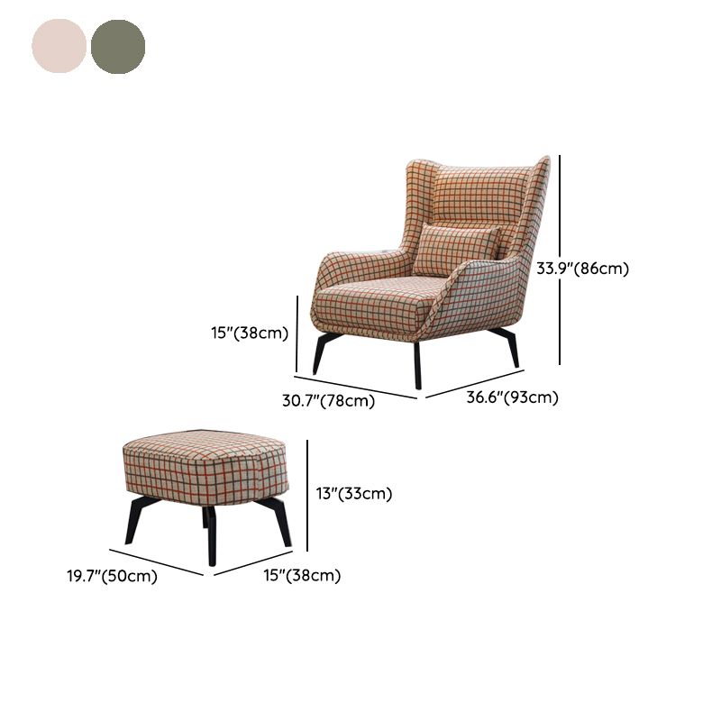 Fabric Lounge Chair Flared Arms Plaid Side Chair with Black Legs Clearhalo 'Accent Chairs' 'accent_chairs' 'Chairs & Seating' 'furn' 'furn_accent_chairs' 'Furniture' 'Living Room Furniture' 1200x1200_a2b39d27-1278-428e-8050-2ecc031997f2