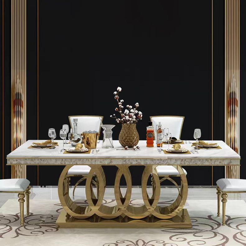 Glam Style Dining Faux Marble Table Dining Rectangle Table for Home Clearhalo 'Dining Tables & Seating' 'Dining Tables' 'dining_table' 'furn' 'furn_dining_table' 'Furniture' 'Kitchen & Dining Furniture' 1200x1200_a2b5cbae-97d2-4edf-b019-7847a81049f2