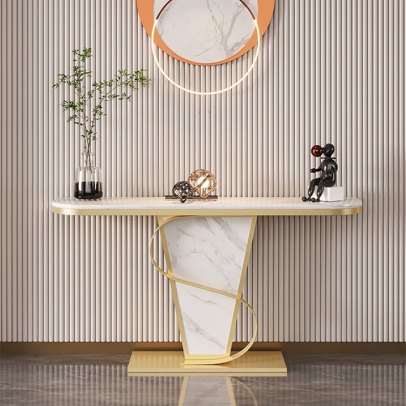 Glam Stone Console Sofa Table Half Moon Metal End Table for Hall Clearhalo 'Console Tables' 'console_tables' 'Entry & Mudroom Furniture' 'furn' 'furn_console_tables' 'Furniture' 1200x1200_a2b8e61d-7ac7-4eb7-b6ee-9157e7fec484