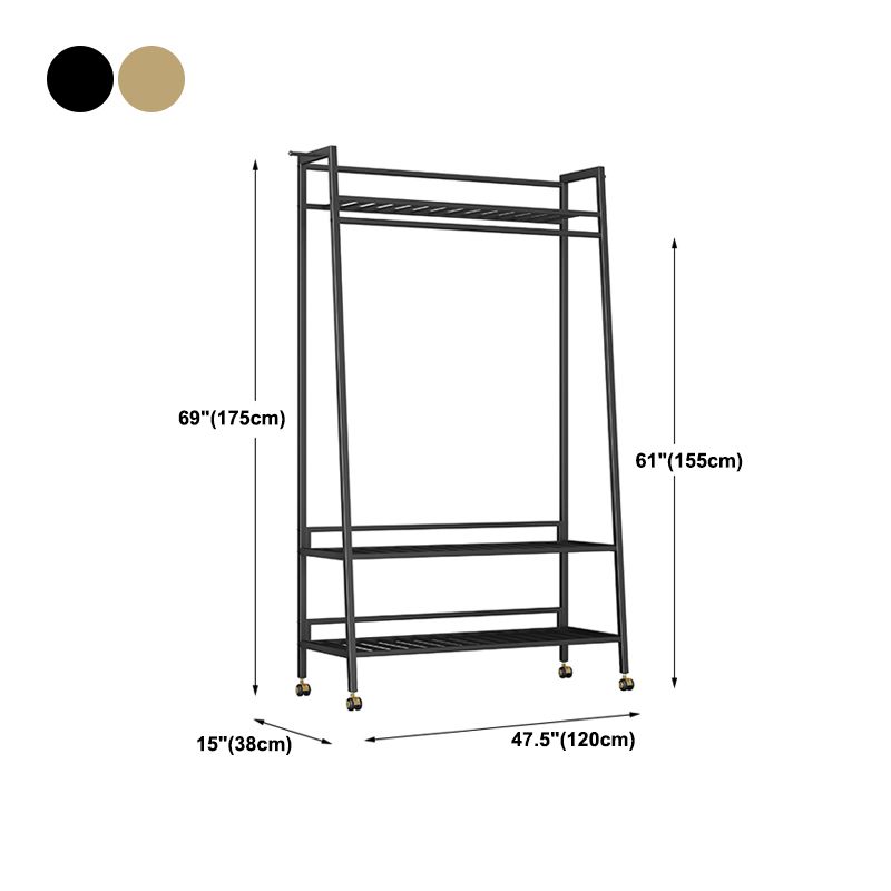 Glam Metal Hall Stand Hanging Rail Storage Shelving and 2 Hooks Coat Hanger Clearhalo 'Entry & Mudroom Furniture' 'furn' 'furn_hall_tree_coat_racks' 'Furniture' 'Hall Trees & Coat Racks' 'hall_tree_coat_racks' 1200x1200_a2bb9f78-9bba-441b-8b3a-f6ac567c66bf