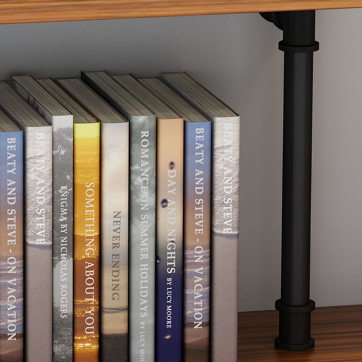 Metal and Wooden Floating Shelf Modern Natural Wall Mounted Bookshelf for Study Room