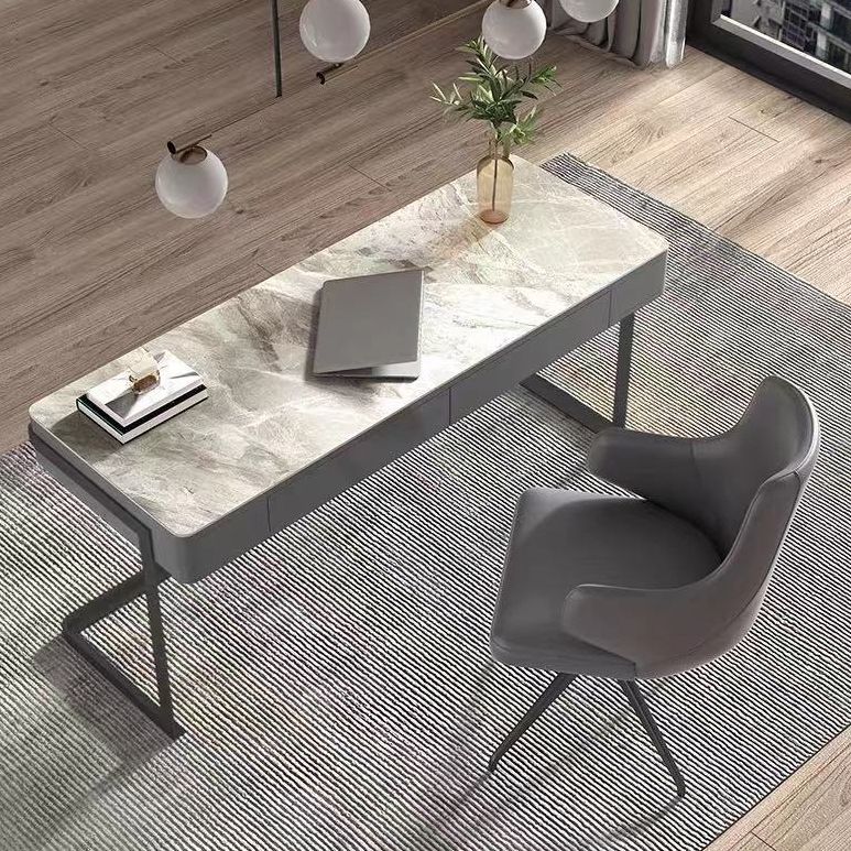 Glamstil 2-Schüchter-Büroschreibtisch Sintered Stone Top Desk mit Edelstahlbeinen