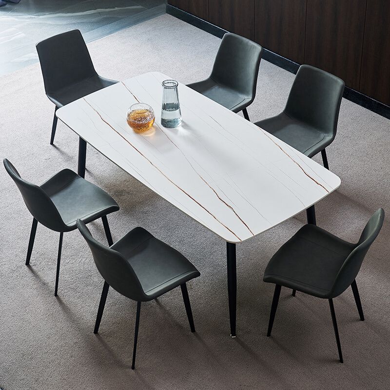 Modern Style Dining Table Rectangle Sintered Stone 4 Legs Table with Black Frame Clearhalo ' dining_table' 'Dining Tables & Seating' 'Dining Tables' 'furn' 'furn_dining_table' 'Furniture' 'furniture_dining_table' 'Kitchen & Dining Furniture' 'kitchen&dining_furn' 'kitchen' 'kitchen_dining_table' 1200x1200_a2c467e4-f4f2-4cc0-a2f7-d367fb903cca