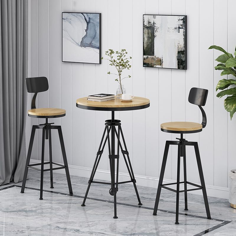 Industrial Adjustable Height Black Counter Stools Iron Wood Bar Stools with Round Seat Clearhalo 'Bar Furniture' 'Bar Stools' 'bar_stools' 'furn' 'furn_bar_stools' 'furniture_bar_stools' 'Kitchen & Dining Furniture' 'kitchen&dining_furn' 'kitchen' 'kitchen_furn' Furniture' 1200x1200_a2ca018c-de74-4aa3-943c-75166091293a
