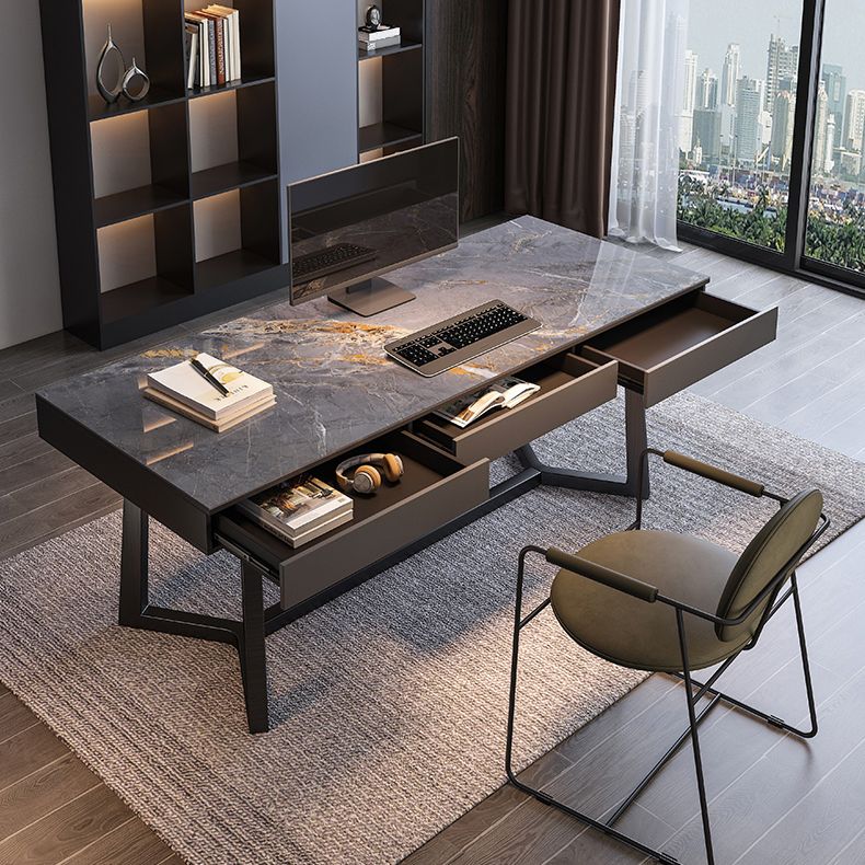 Bureau d'écriture en bois massif moderne 3 dessins de bureau rectangulaire de dessin
