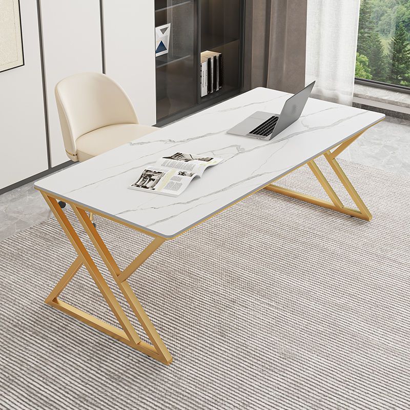 Glam Rechthoekige Office Desk Antique Finish Computer Desk met metalen benen