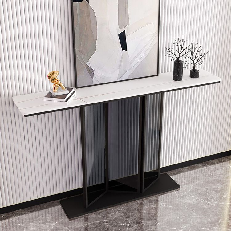 Tavolo da divano console in pietra moderna tavolo da rettangolo con scaffale per la sala