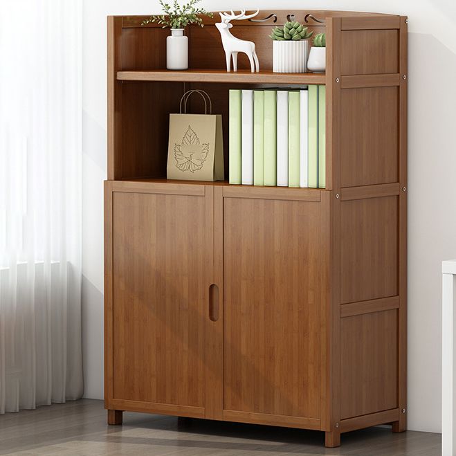 Brown Closed Back Book Shelf Bamboo Standard Vertical Bookcase for Home