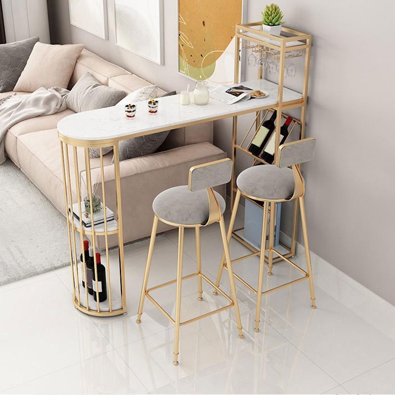 42-inch Height Bar Table Artificial Marble Glam Style Bistro Table with Storage Shelf Clearhalo 'Bar Furniture' 'Bar Tables' 'bar_tables' 'furn' 'furn_bar_tables' 'Furniture' 'furniture_bar_tables' 'Kitchen & Dining Furniture' 1200x1200_a2d1016f-6edf-40bc-8bb8-25ee8d605f9e
