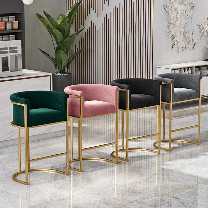 Glam Armrest Backrest Counter Stool Iron Cafe Bar Stool with Velvet Cushion and Pedal Clearhalo 'Bar Furniture' 'Bar Stools' 'bar_stools' 'furn' 'furn_bar_stools' 'furniture_bar_stools' 'Kitchen & Dining Furniture' 'kitchen&dining_furn' 'kitchen' 'kitchen_furn' Furniture' 1200x1200_a2d1e440-2bbe-4820-8fbc-fb10f208ef86
