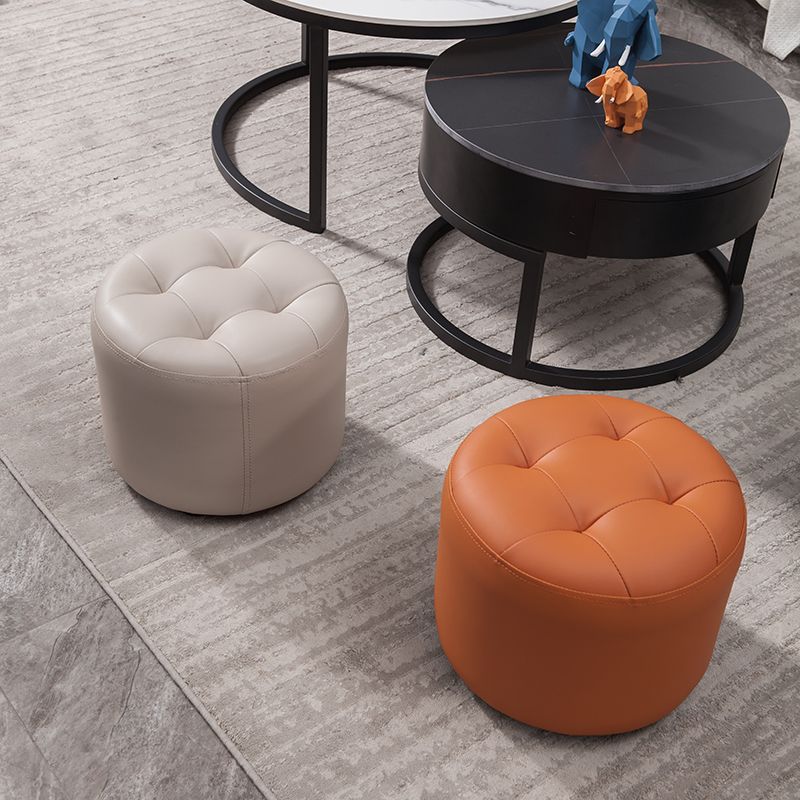 Modern Faux Leather Ottoman Plain Tufted Detail Round Footstool Ottoman Clearhalo 'furn' 'furn_ottomans_poufs' 'Furniture' 'Living Room Furniture' 'Ottomans & Poufs' 'ottomans_poufs' 1200x1200_a2d57958-4442-4ad2-8867-79469ff9b967