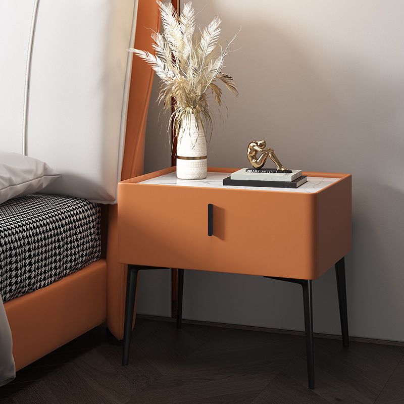 Mesita de noche contemporánea de madera maciza con 1 cajón, 19,7" de alto