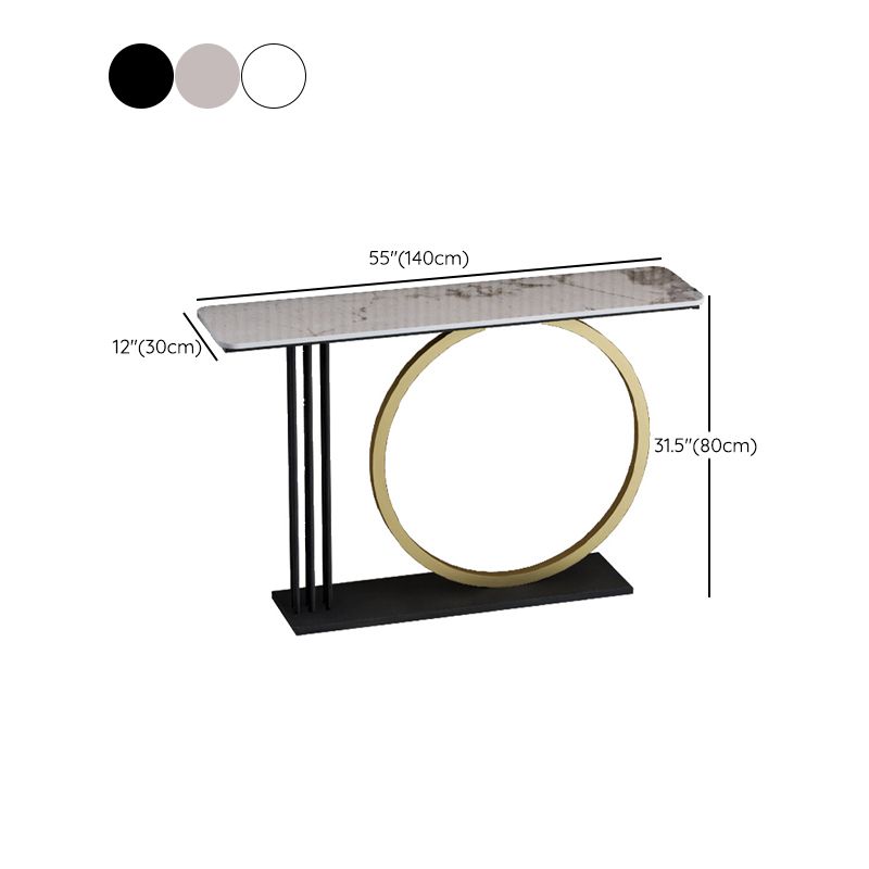 Glam Console Table Stone Rectangle Accent Table in Black , 12 Inch Wide