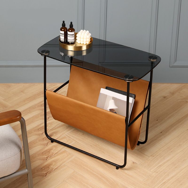 Rectangular Glass Top End Table Modern 23.22" Tall Storage Side Table Clearhalo 'Coffee & Accent Tables' 'End & Side Tables' 'end_side_tables' 'furn' 'furn_end_side_tables' 'Furniture' 'Living Room Furniture' 1200x1200_a2de8081-cd85-4b74-aa9b-12bfffae452c