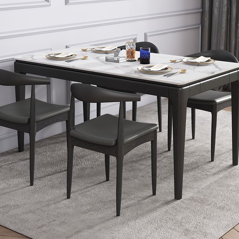 Modern White & Black Sintered Stone Dining Set Rectangle Shape Standard Dining Set for Kitchen Clearhalo 'Dining Room Sets' 'Dining Tables & Seating' 'dining_room_set' 'furn' 'furn_dining_room_set' 'Furniture' 'furniture_dining_room_set' 'Kitchen & Dining Furniture' 'kitchen&dining_furn' 'kitchen' 1200x1200_a2e3740d-8a28-4465-b055-07a8a3ffb5b1