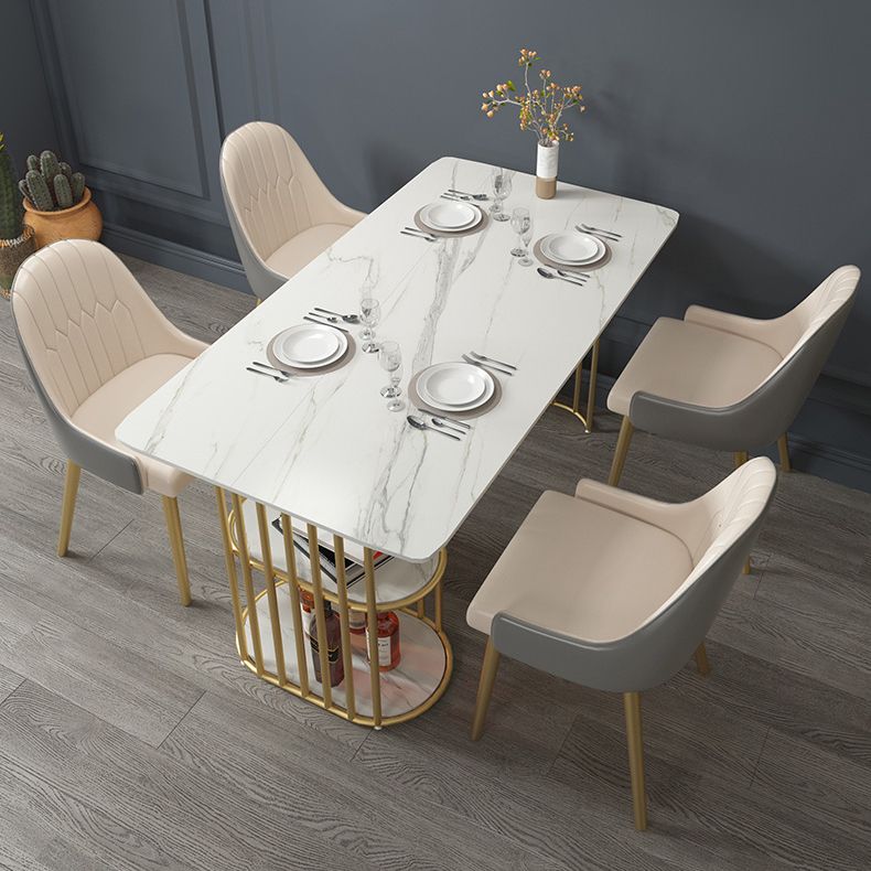 Glam Style Dining Table Metal Double Gold Pedestal Table with Storage Clearhalo 'Dining Tables & Seating' 'Dining Tables' 'dining_table' 'furn' 'furn_dining_table' 'Furniture' 'furniture_dining_table' 'Kitchen & Dining Furniture' 1200x1200_a2e9b932-dfd3-4ac9-b582-a2236b37b616
