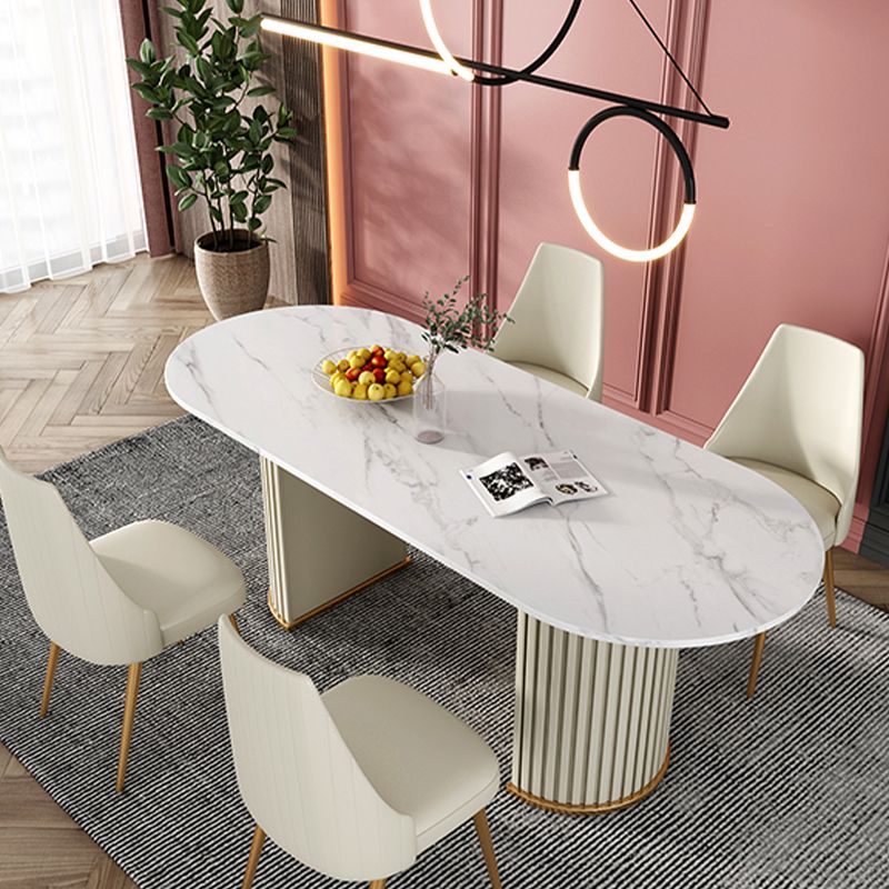 White Stone Top Dining Table Modern Oval Dining Table with Sled Base Clearhalo 'Dining Tables & Seating' 'Dining Tables' 'dining_table' 'Furniture' 'furniture_dining_table' 'Kitchen & Dining Furniture' 'kitchen' 'kitchen_dining_table' 1200x1200_a2ed0264-e052-4536-82ba-0be95a512e32