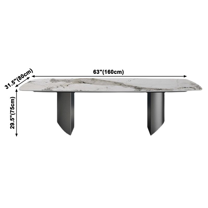 Sintered Stone Top Dining Table Rectangle Table with Grey Metal Base and Double Pedestal Clearhalo ' dining_table' 'Dining Tables & Seating' 'Dining Tables' 'furn' 'furn_dining_table' 'Furniture' 'furniture_dining_table' 'Kitchen & Dining Furniture' 'kitchen&dining_furn' 'kitchen' 'kitchen_dining_table' 1200x1200_a2edd307-c8ef-4fec-8bb1-cb25feae9655