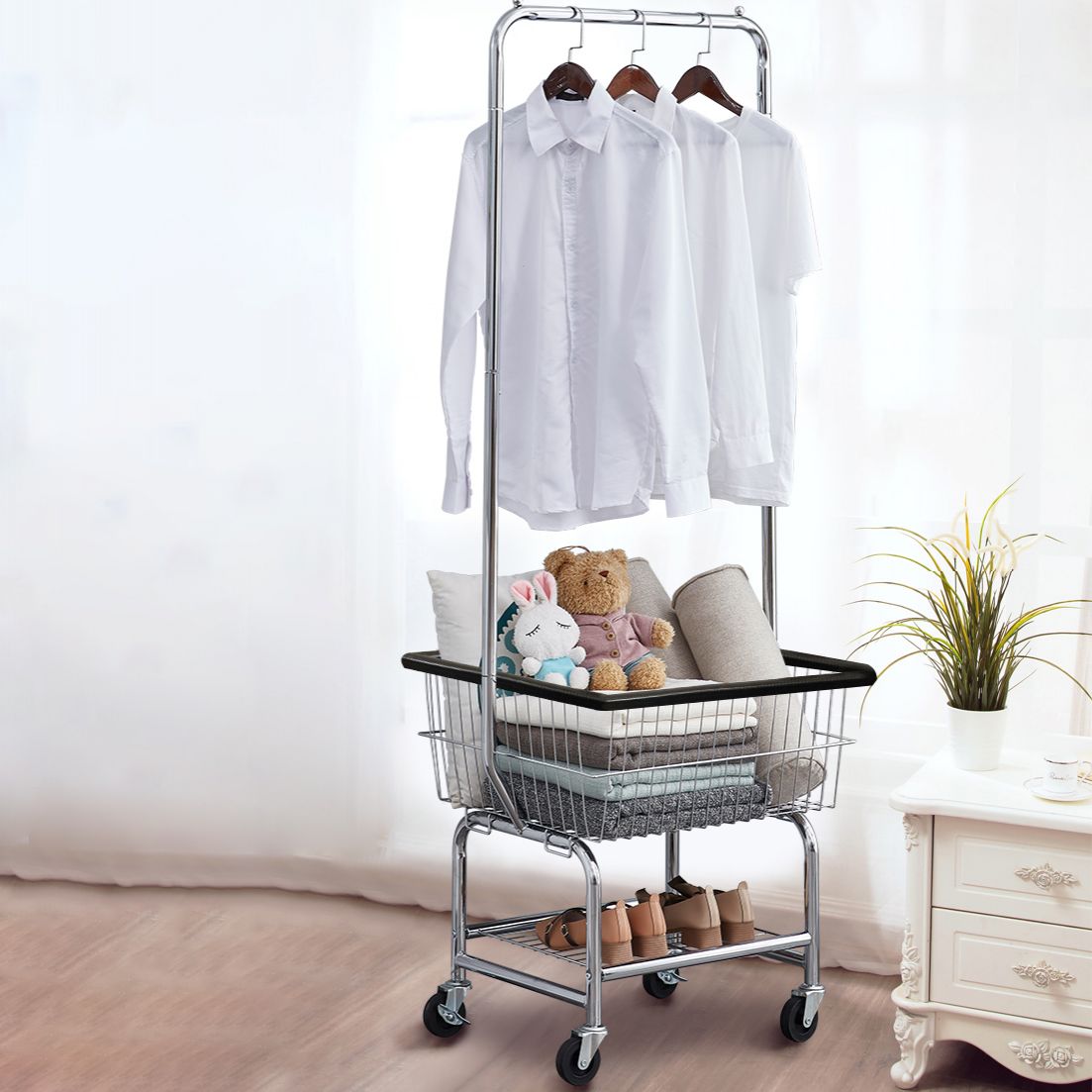 Kleiderschrank im zeitgenössischen Stil offener Kleiderschrank mit Rädern für Zuhause