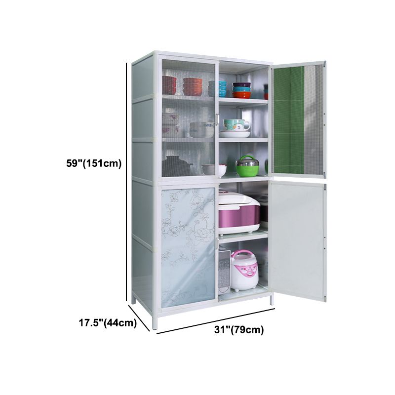 Tempered Glass Buffet Server 60-inch Height White Metal Frame Kitchen Server Clearhalo 'buffet_sideboard' 'Buffets & Sideboards' 'furn' 'furn_buffet_sideboard' 'Furniture' 'Kitchen & Dining Furniture' 1200x1200_a2f71938-97a5-4b87-ae88-495b87cdfae3