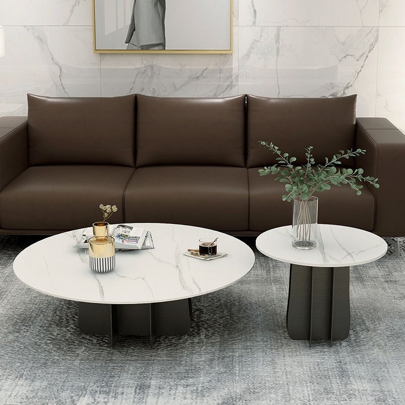 Modern Style White Slate & Grey Glass Top Iron Craft Round Coffee Table Clearhalo 'Coffee & Accent Tables' 'Coffee Tables' 'coffee_tables' 'furn' 'furn_coffee_tables' 'Furniture' 'Living Room Furniture' 1200x1200_a2f90015-691f-4dce-8240-68b403c9d603