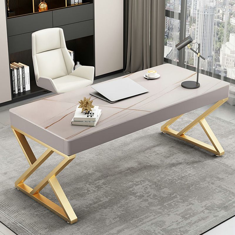 29.25 "H Classic Glam Office Desk Curved Shape Stone Writing Desk