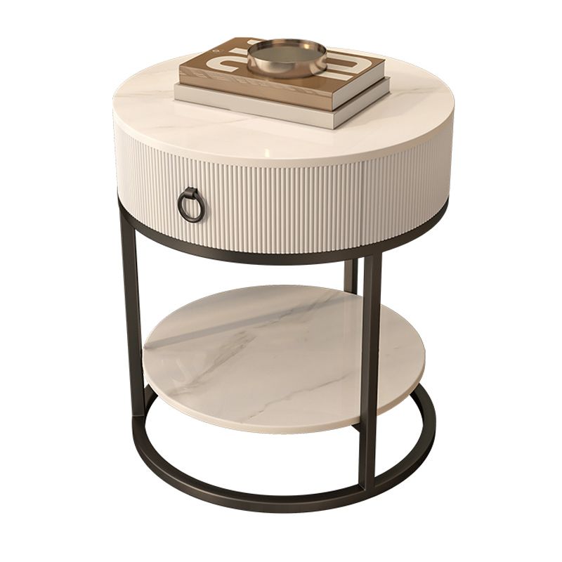 Frame Glam Style Side Table 22.83" Tall Stone Top Side Table with Storage Clearhalo 'Coffee & Accent Tables' 'End & Side Tables' 'end_side_tables' 'furn' 'furn_end_side_tables' 'Furniture' 'Living Room Furniture' 1200x1200_a2fce76e-eee6-44ed-9915-19c12857d42a