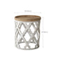 Wood Round Top Side Table Metal Base End Table - Distressed Surface Treatment
