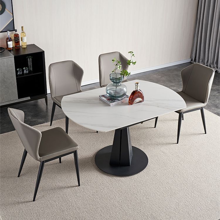 Extendable Round Dining Table Modern Sintered Stone Table with Metal Pedestal Base Clearhalo ' dining_table' 'Dining Tables & Seating' 'Dining Tables' 'furn' 'furn_dining_table' 'Furniture' 'furniture_dining_table' 'Kitchen & Dining Furniture' 'kitchen&dining_furn' 'kitchen' 'kitchen_dining_table' 1200x1200_a3010400-76e3-41d3-897f-33d5c3becdeb