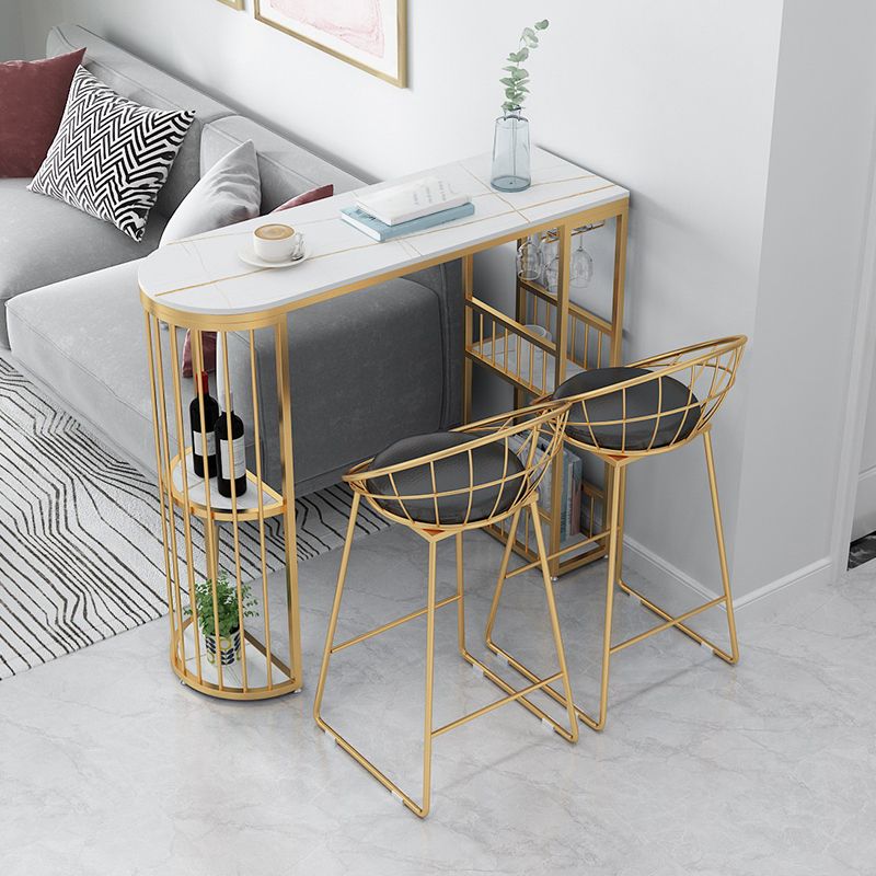 Modern Bar Dining Table with Shelves Iron Base Bar Height Cocktail Table Clearhalo 'Bar Furniture' 'Bar Tables' 'bar_tables' 'furn' 'furn_bar_tables' 'Furniture' 'furniture_bar_tables' 'Kitchen & Dining Furniture' 'kitchen&dining_furn' 'kitchen' 1200x1200_a30498f0-9a58-4382-a787-844d1184c59e