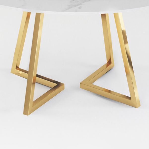 Moderne witte stenen eettafel metalen dubbele voetstuktafel voor keuken