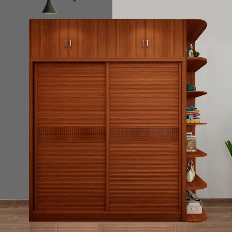 Brown Engineered Wood Wardrobe with Sliding Doors Modern Cabinet for Bedroom Clearhalo 'Armoires & Wardrobes' 'armoires_wardrobes' 'Bedroom Furniture' 'furn' 'furn_armoires_wardrobes' 'Furniture' 1200x1200_a31eb348-5c1f-4a77-a288-abd36cff8510