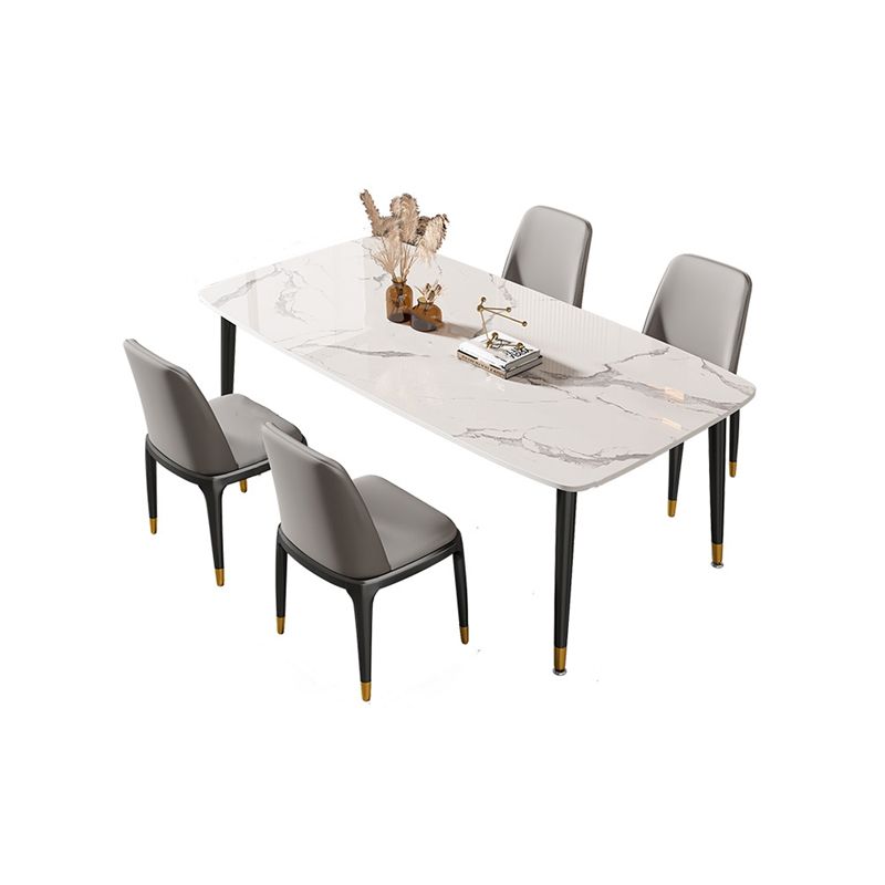 Mesa de comedor rectangular con tapa de piedra, mesa de comedor de cocina estilo Glam con patas negras