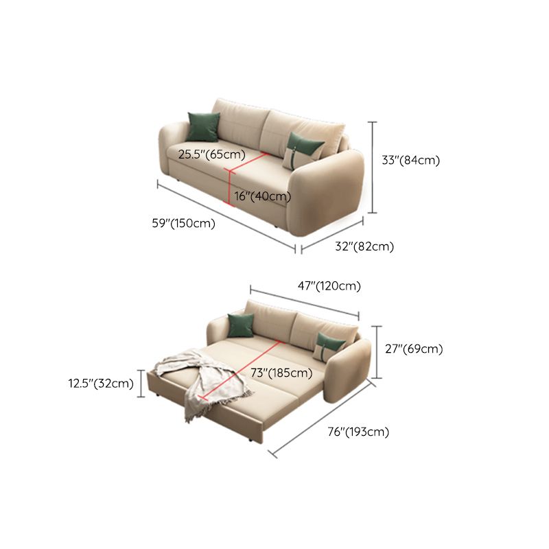 モダンフェイクレザースリーパーソファ布張りの正方形の腕ソファベッド
