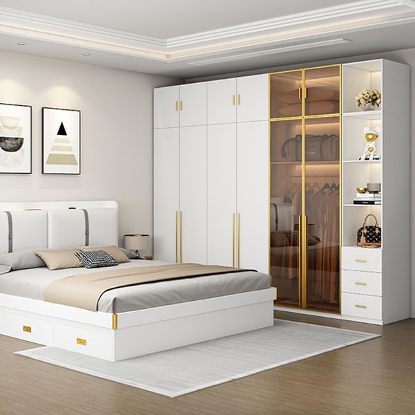 Modern White Wood Frame Wardrobe Armoire Freestanding Wardrobe with Soft Close Drawers Clearhalo 'Armoires & Wardrobes' 'armoires_wardrobes' 'Bedroom Furniture' 'furn' 'furn_armoires_wardrobes' 'Furniture' 1200x1200_a322e999-508c-4d17-8c60-10d412440dec