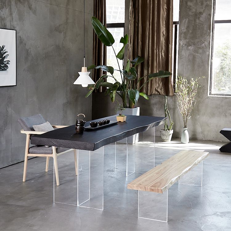Black Modern Double Pedestal Table Rectangle Pine Solid Wood Top Dining table Clearhalo 'Dining Tables & Seating' 'Dining Tables' 'dining_table' 'furn' 'furn_dining_table' 'Furniture' 'furniture_dining_table' 'Kitchen & Dining Furniture' 1200x1200_a32708cc-a198-4f26-9a54-5cd325892591