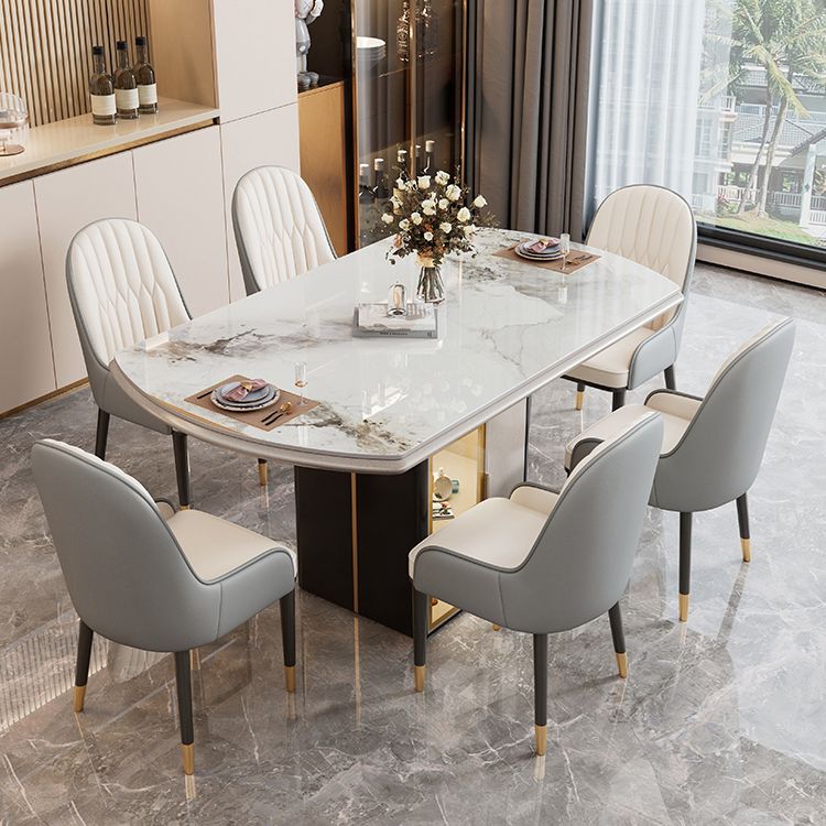 Round Modern Stone Dining Table Extendable for Small Spaces with Storage