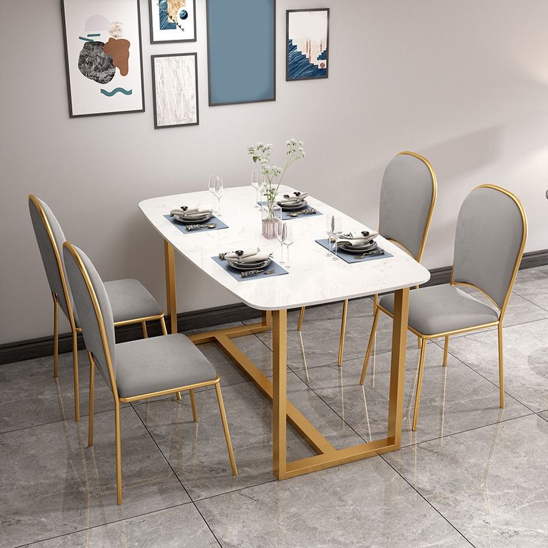 Rectangle Trestle Dining Table Glam Faux Marble Table for Dining Room Clearhalo 'Dining Tables & Seating' 'Dining Tables' 'dining_table' 'furn' 'furn_dining_table' 'Furniture' 'Kitchen & Dining Furniture' 1200x1200_a32dc999-1dc2-4658-b73f-9c041ce3f463