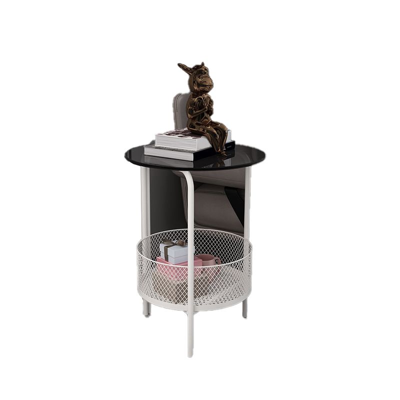 23.6" Tall Modern Round Glass Top Side Table Iron 3 Legs End Table with Storage