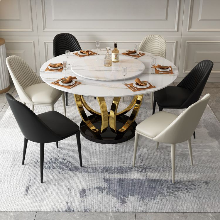 Contemporary Round Turntable Faux Leather Dining Set Stone 1/4/7 Pieces Dining Furniture Clearhalo 'Dining Room Sets' 'Dining Tables & Seating' 'dining_room_set' 'furn' 'furn_dining_room_set' 'Furniture' 'Kitchen & Dining Furniture' 1200x1200_a333e825-9925-41ef-8fc5-525972ccb59a